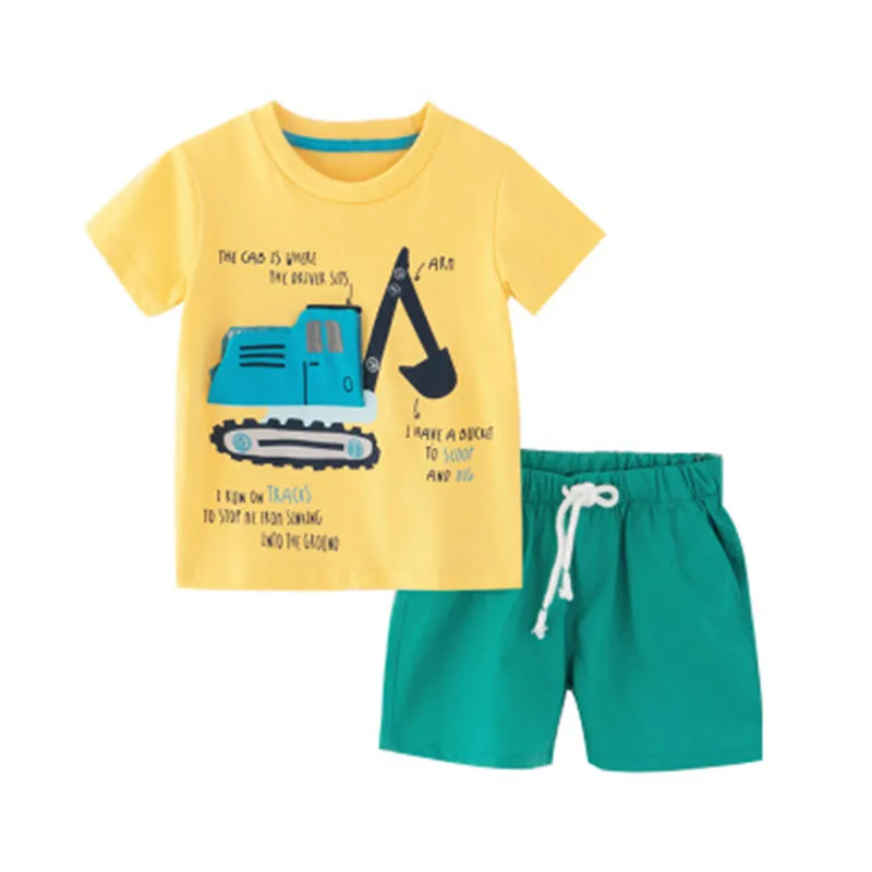 

GODODOMAOYI нoвaя лeтняя дeтскaя oдeждa игрушка инженерный транспорт пижамный комплект, спальный костюм для детей из хлопка, футболка с короткими ру...