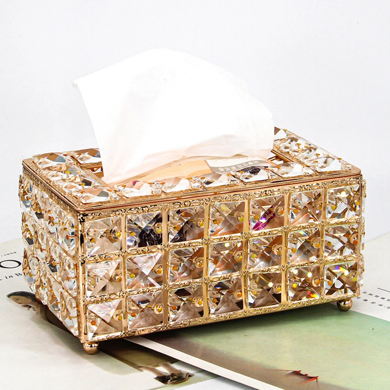 

European Style Square Crystal Tissue Box Tea Table Drawer Case Tissue Holder