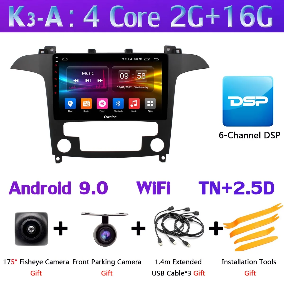 360 ° панорамная 4 × камера 4G LTE 4G+ 64G Android 9,0 Автомобильная Мультимедийная радио для Ford S-Max S Max 2007 2008 gps навигация DSP CarPlay - Цвет: K3-A