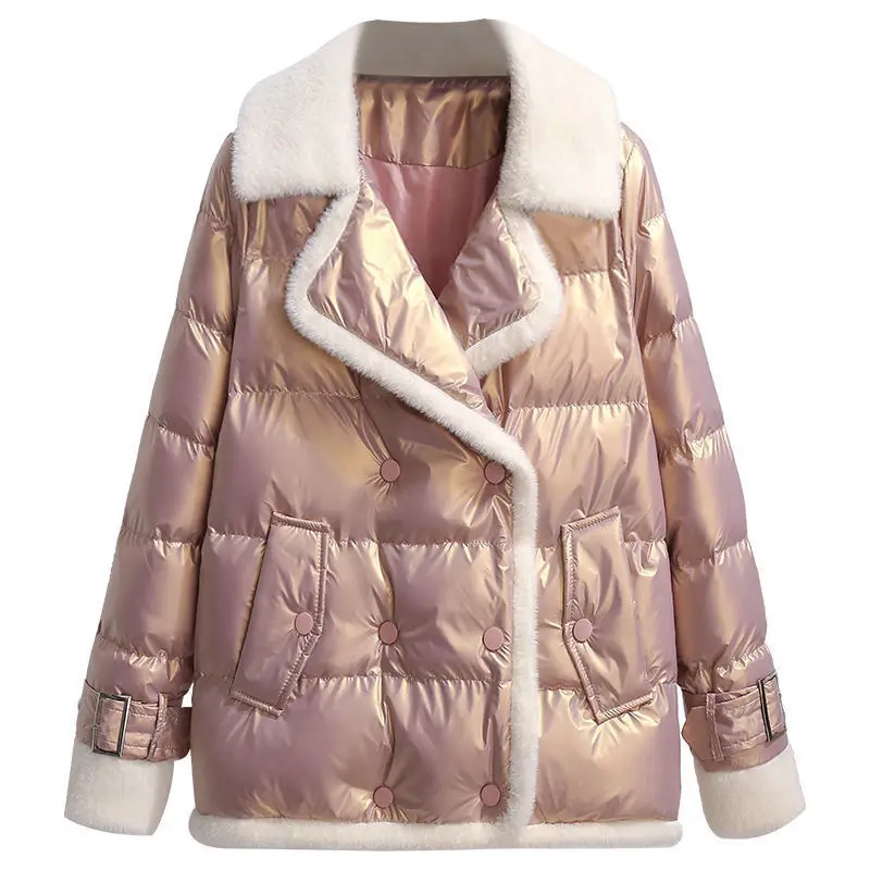 Блестящие парки размера плюс двубортная женская зимняя куртка с хлопковой