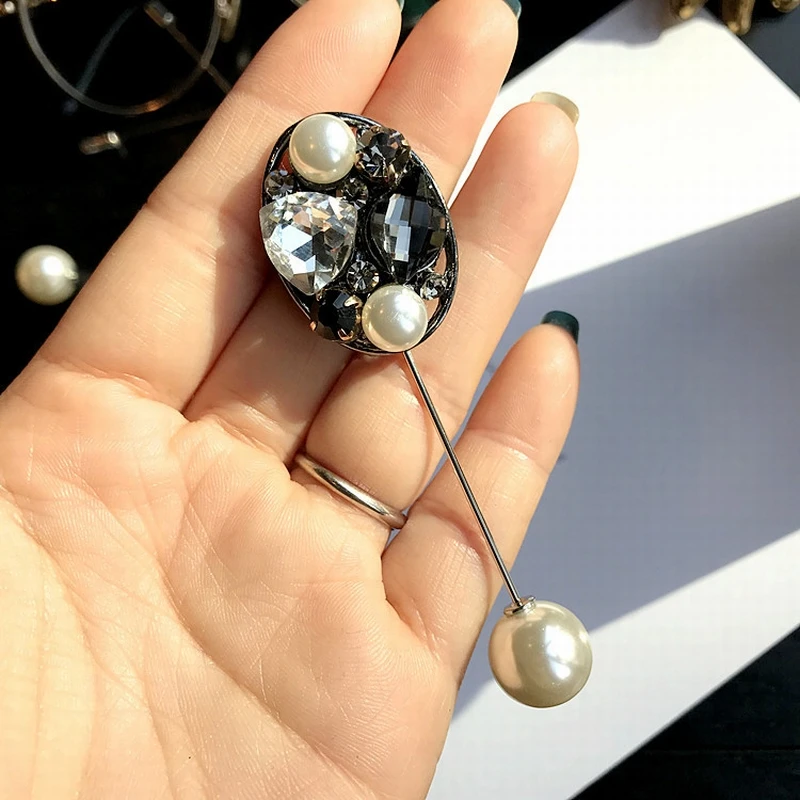 Женская длинная брошь ручной работы в стиле ретро стразы с искусственным