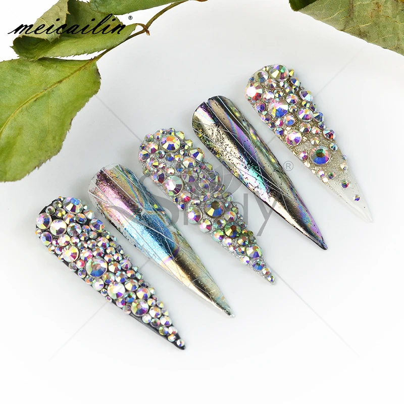 Разноразмерные Белые Стразы для ногтей из стекла AB s розовые зеркальные Подвески