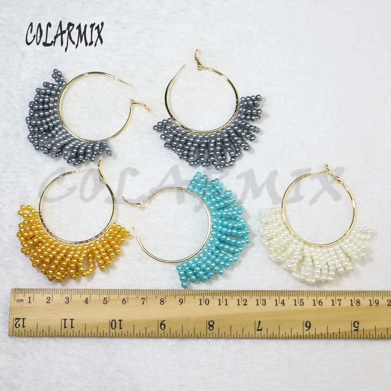 

6 Pairs Big circle earrings Colorful beaded earrings big circle Mix color Jewelry earrings gift for lady 9433