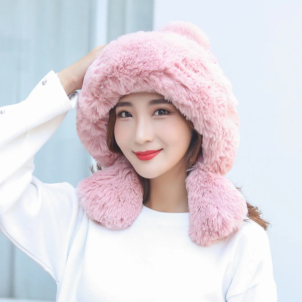 Женский вязаный берет бини модная шапка с бантом из кроличьего меха для улицы