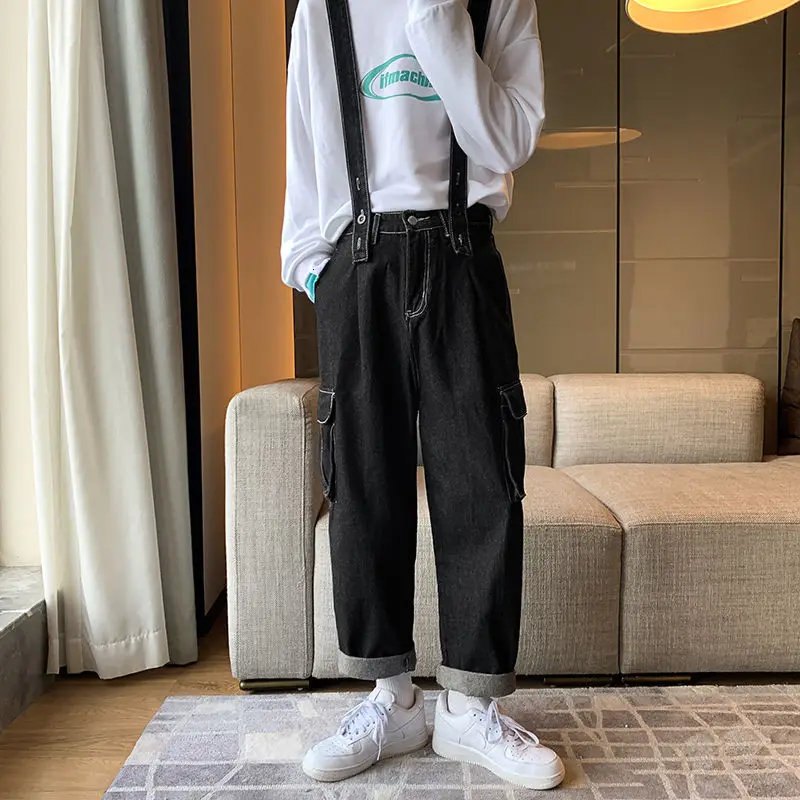 

2020 Men's Fashion Salopettes Romper Jumpsuit Biker Denim Mens Trousers Baggy Homme Overalls Cargo Pocket Jeans Casual Pants