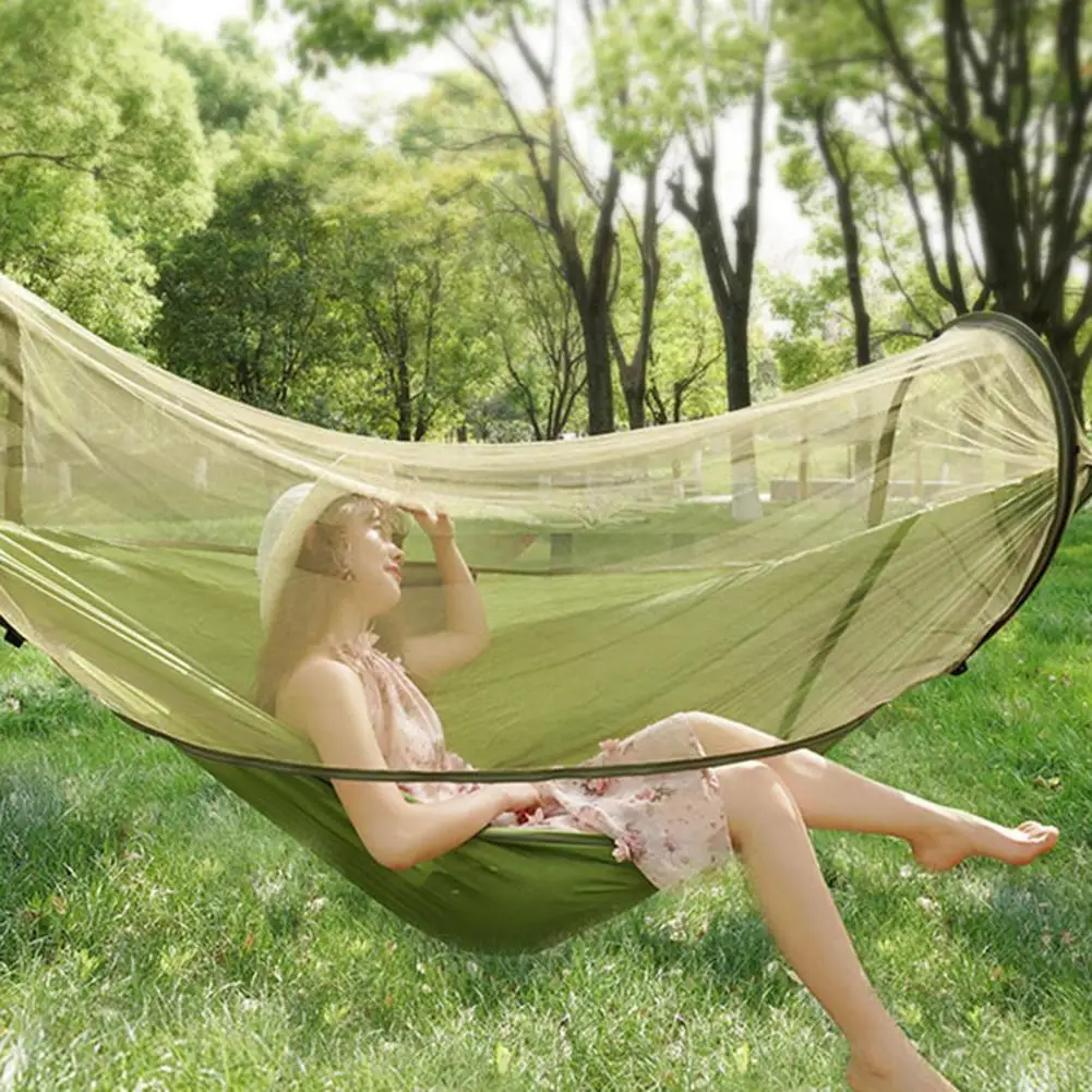 

Practical Convenient Hammock Quick-drying High Strength Mosquito Net Patchwork Polyester Lightweight Camping Hanging Bed for Tr