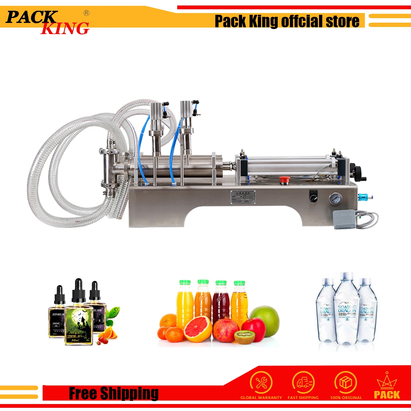 

Liquid Filling Machine Pneumatic 316 Stainless Steel Double Heads Shampoo Water Oil Semi Auto Filler Food Safe Free Shipping