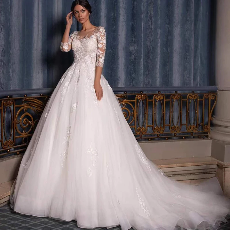 

Luxury Wedding Dresses O Neck Sleeveless Lace Applique Sweetheart Prom Gowns Sexy Backless Court Train vestido de noiva