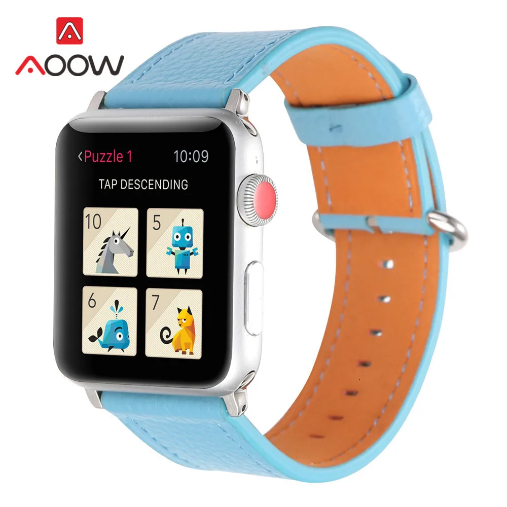 Ремешок из натуральной кожи для Apple Watch 38 42 мм 40 44 мм модный простой Желтый Сменный браслет ремешок для iwatch 123 4