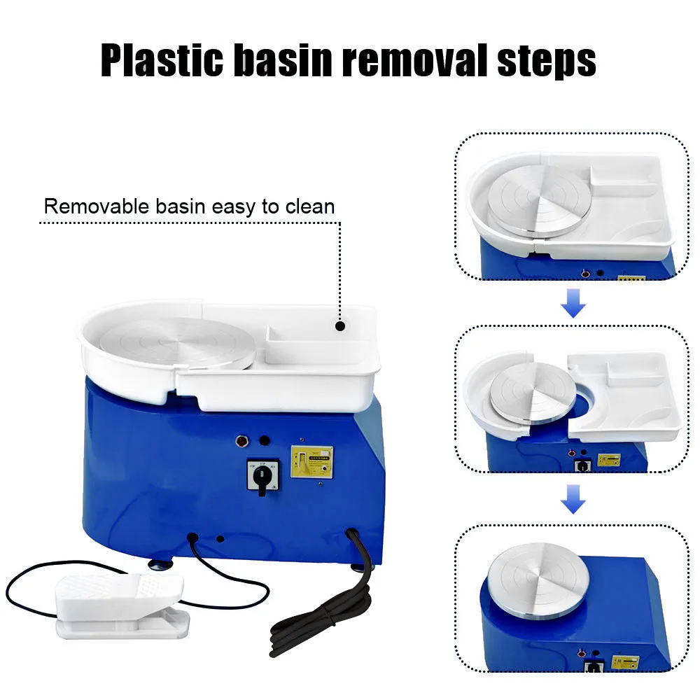 Rueda de cer&aacute;mica el&eacute;ctrica de 9,8 "y 350W, lavabo extra&iacute;ble de ABS, trabajo de cer&aacute;mica, artesan&iacute;a art&iacute;stica de arcilla, 110-240V, para barra de cer&aacute;mica y uso dom&eacute;stico-2