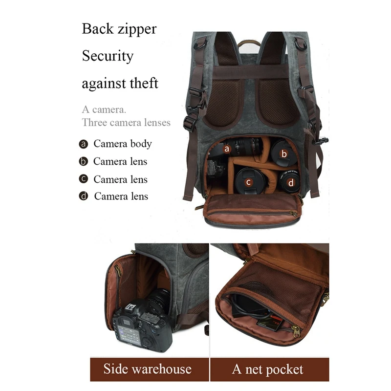 

Waterproof Canvas Digital Slr Camera Backpack 15.6 Inch Usb Charging For Camera Lens And Laptop