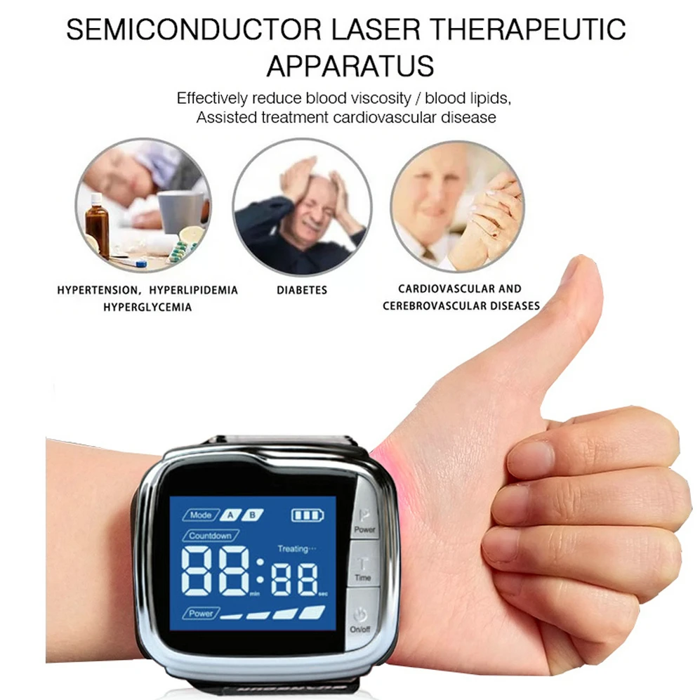 

Diode 650nm Laser LLLT Physiotherapy Therapy Watch for Diabetes Cholesterol Hypertension Cerebral Thrombosis Rhinitis Treatment