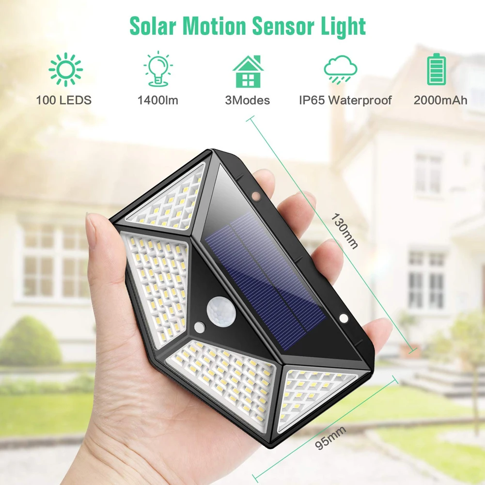 

100 LED Solar Light Outdoor Solar Lamp Powered Sunlight IP65 Waterproof PIR Motion Sensor Street Light For Garden Decoration
