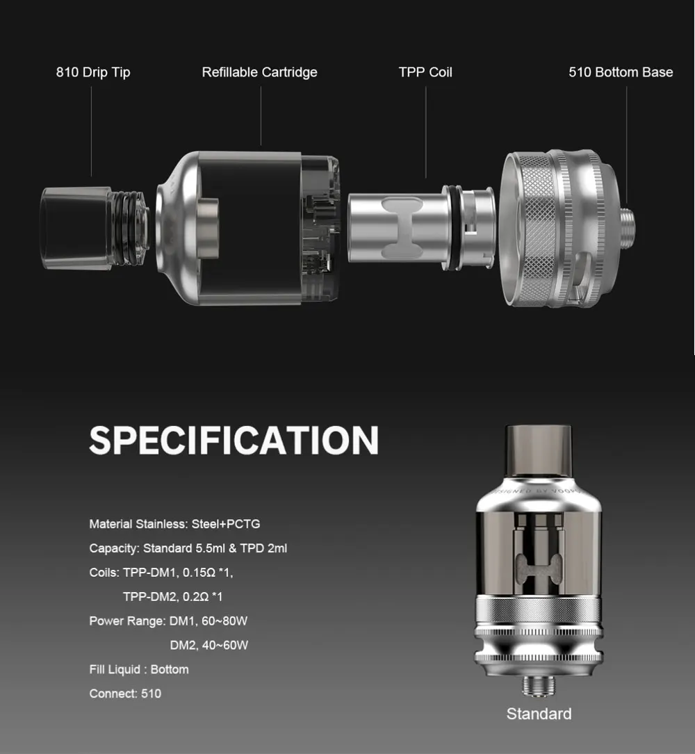 Оригинальный пустой картридж VOOPOO TPP Pod Tank 5 мл с DM1 DM2 Coil для Drag 3 X Plus Kit Vape