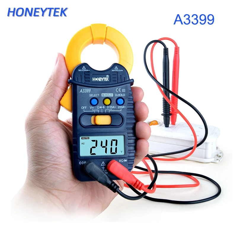 HONEYTEK Мини цифровой клещи AC/DC токоизмерительный Клещи для хранения данных мультиметр с зажимом тестер Автоматический диапазон цифровой MultimeterClamp