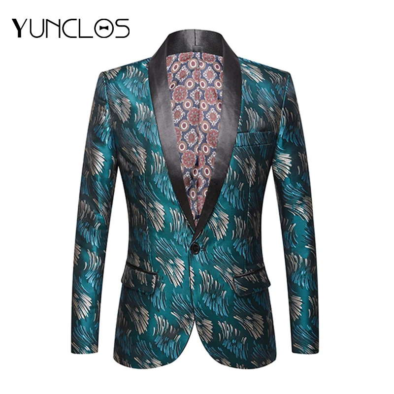 

Мужской яркий жаккардовый Блейзер, однобортный пиджак на одной пуговице для свадьбы и вечеринки, уникальный дизайн, Свадебный костюм для му...