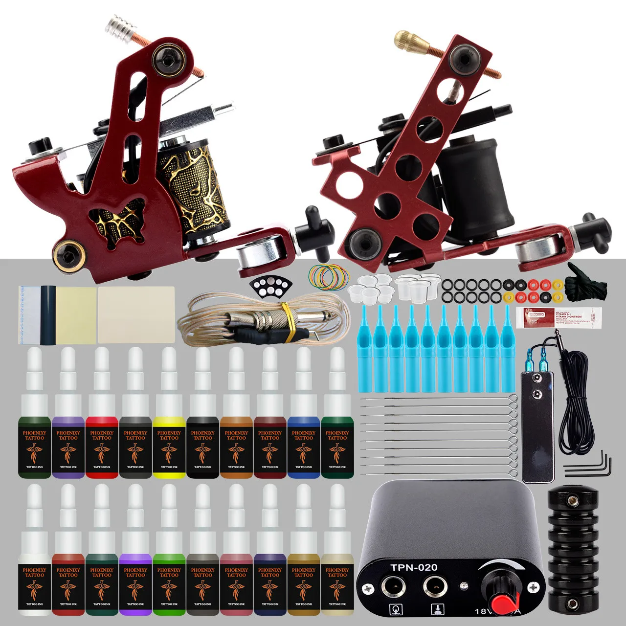 Полный комплект для татуировок 2 машинки набор пигментных чернил тату