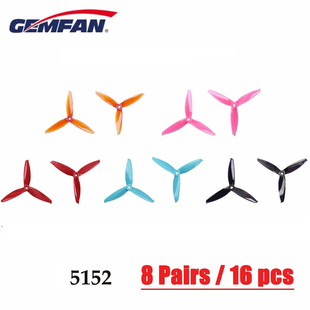 8 пар 16 шт. Gemfan 5152 3 Лопасти PC Propeller CW CCW Prop для бесщеточных двигателей FPV Фристайл