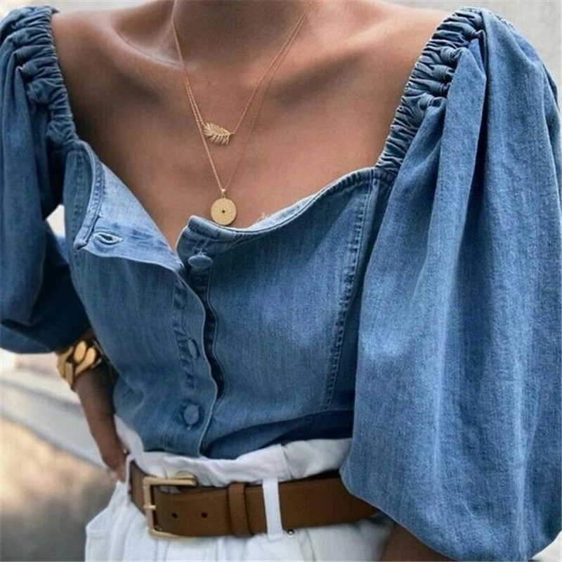 

Autumn Women Denim Crop Top Off Shouler Tops Streetwear Sexy Lace Up Slim Tops Casual Lady Vest Women T-shirt Tees Blsusas