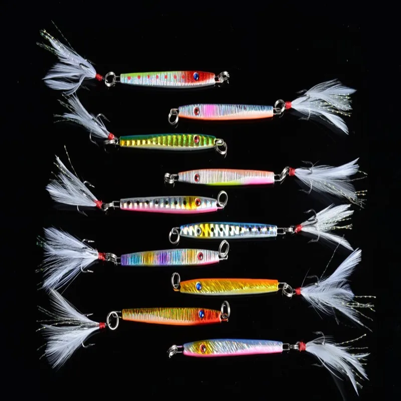 YOUGLE 10 шт./лот, приманка для рыбалки, поддельные приманки, наживка с пером, LB018