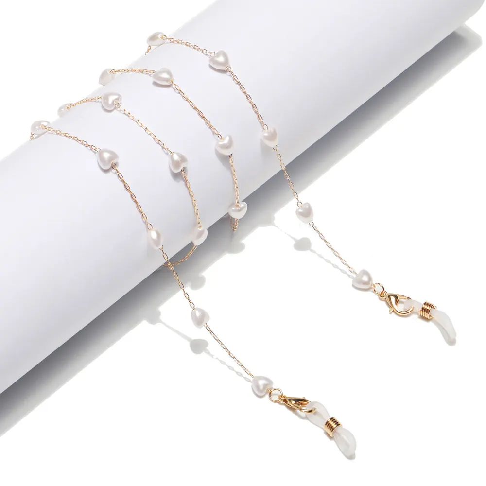 

New Heart Pearl Glasses Strap Golden Sunglasses Chain Necklace Spectacle Rope Mask Lanyard