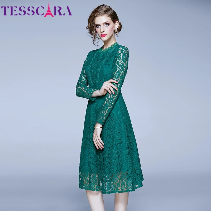 TESSCARA женское весеннее элегантное зеленое кружевное платье Festa женские свадебные
