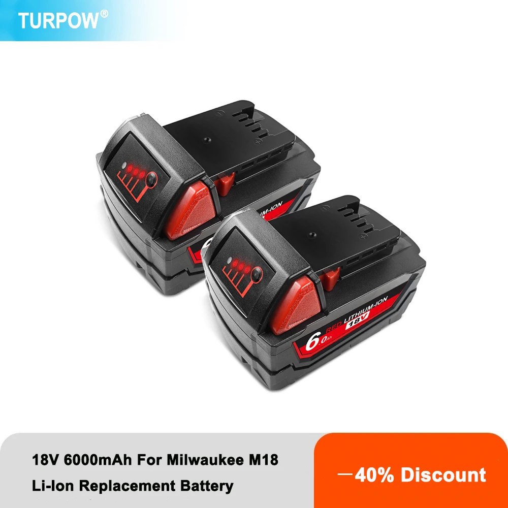 

Turpow 18V 6000mAh Li-ion Tool Battery for Milwaukee M18 48-11-1815 48-11-1850 2646-20 2642-21CT Repalcement M18 Battery