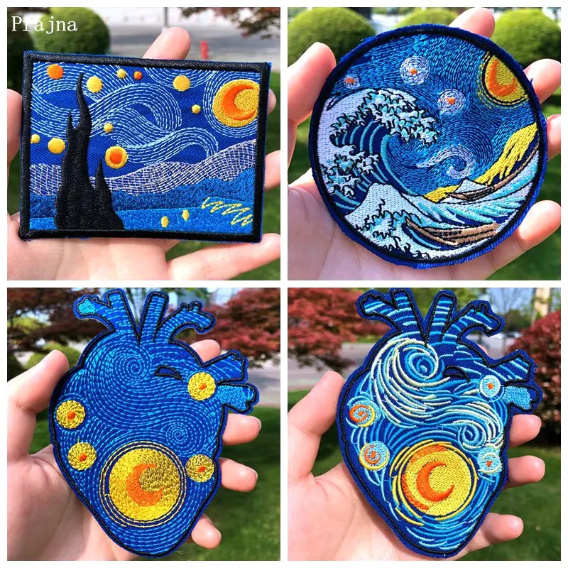 Prajna Van Gogh железные нашивки для одежды вышивка в полоску одежда мультяшное сердце