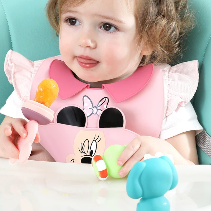 

Disney Children Baby Infants silicone bib Adjustable waterproof bib Multi-functional rice pocket Foldable Anti-skid design