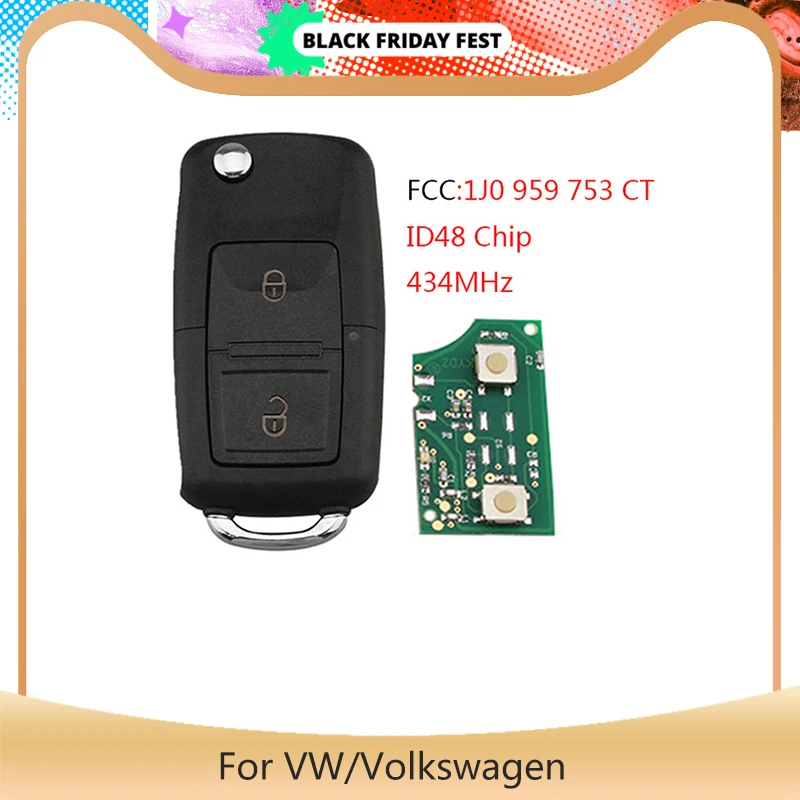 YLKGTTER 1J0 959 753 CT дистанционный ключ для VW/Volkswagen Bora Polo Golf 4 MK4 транспортер 434 МГц с чипом