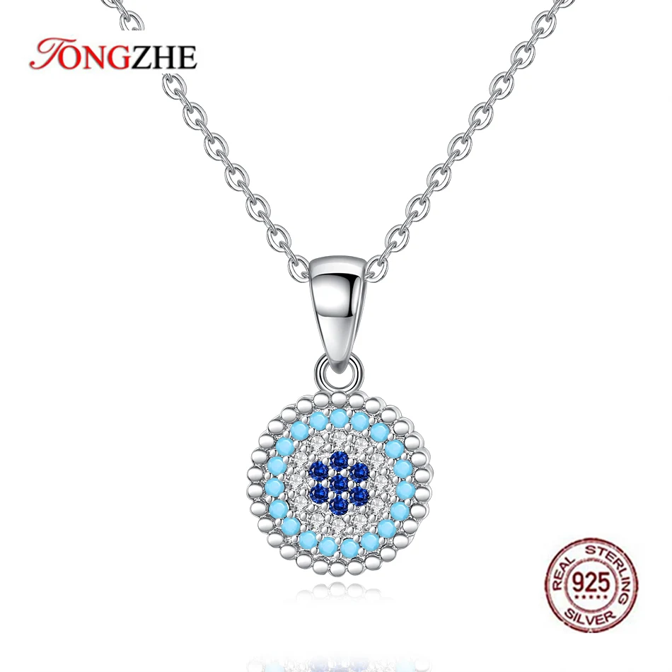 Женское колье с голубым камнем TONGZHE ожерелье из стерлингового серебра 925 пробы