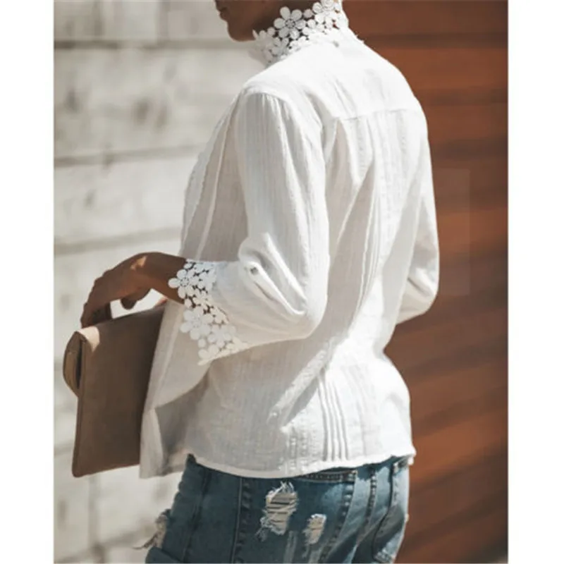 

Women Boho Long Sleeve Floral Lace White Tops Blouses Hollow out Beach Elegant Shirt harajuku femme Clothes Summer Party Tops