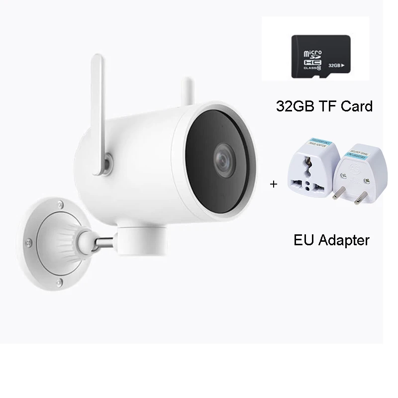 EU Plug 32GB SD Xiaomi IP уличная камера Smart HD Wifi Cam 1080P PTZ веб-камера IP66 AI H.265 ночное видение двойная антенна сигнал Mihome APP - Цветной: EU Plug 32GB SD