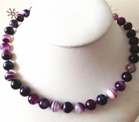 fashion natural 10mm purple stripe carnelian onyx agat round beads necklace semi precious women party gifts jewels 18inch my3363
