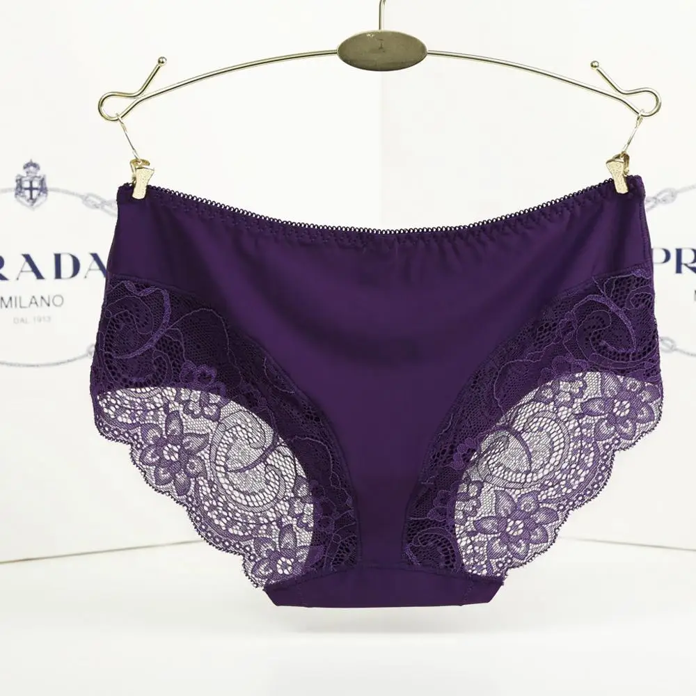 Hot Sale Ladies Invisible Sexy Breathable Solid Cotton Briefs Hollow Out Comfortable Ice Silk Fabric Transparent Lace Panties |