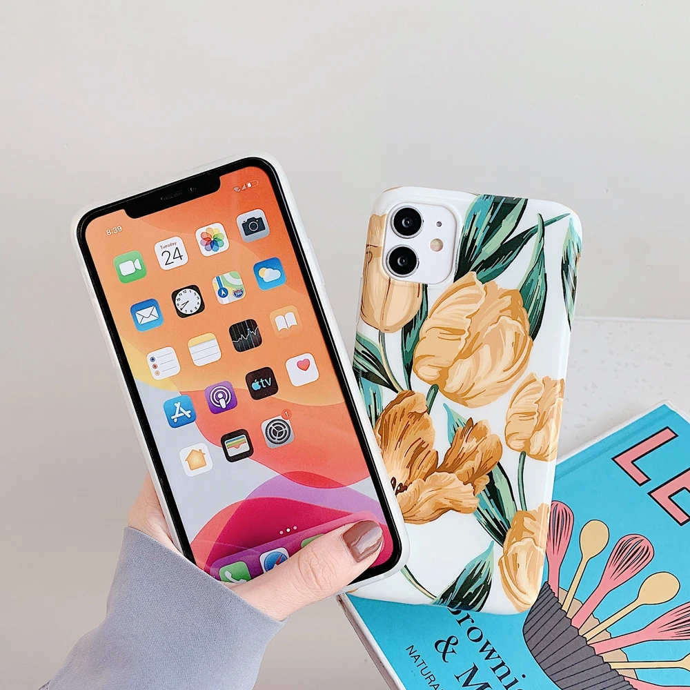 Stylish Glossy IMD Tulip Phone Case For iPhone 11 Pro Max Soft TPU Back Cover XR XS X 6 6S 7 8 Plus |