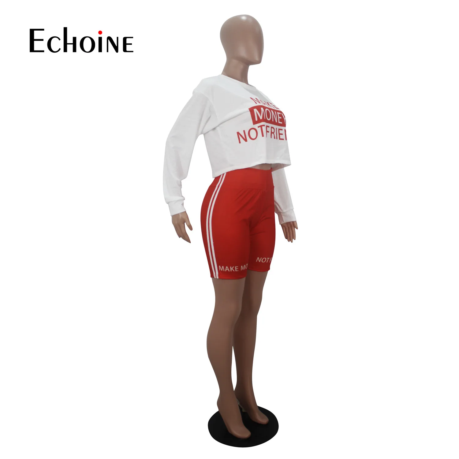 

Echoine Women Sexy letter Print Two Piece Set Long sleeve T-shirt Shorts Suit Jogger Tracksuit Matching Party Outfit Streetwear