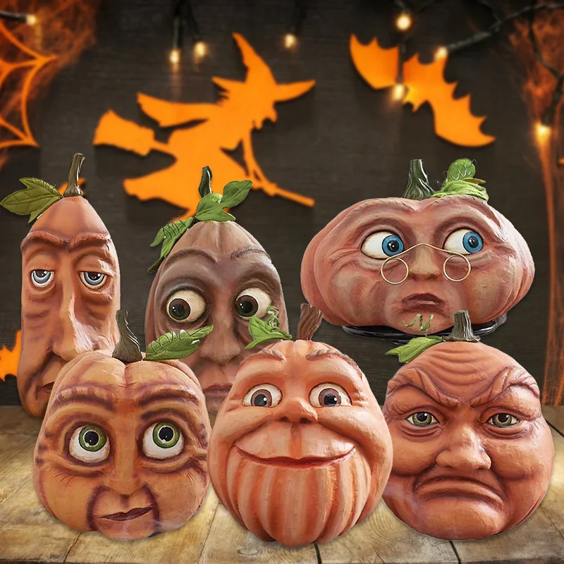 

Статуя головы тыквы, украшения из смолы, выражение на Хэллоуин, богатая светящаяся тыква, осенняя искусственная тыква, украшение для дома и ...