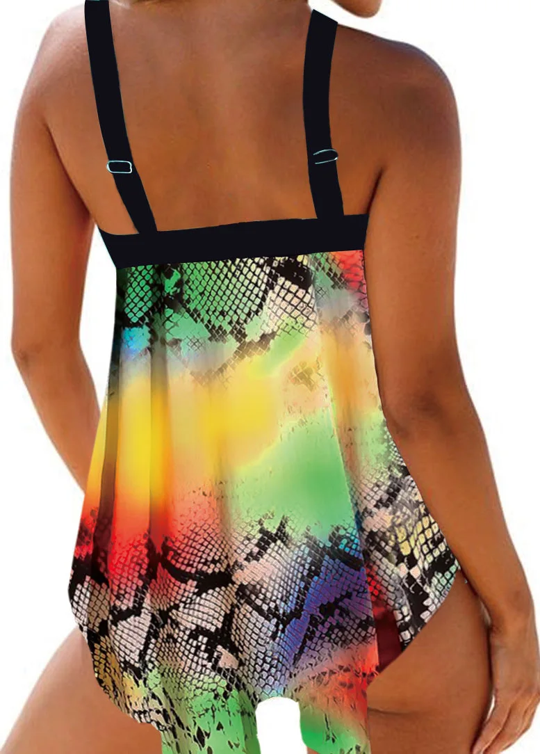 Танкини размера плюс купальник с контролем живота винтажный со змеиным узлом