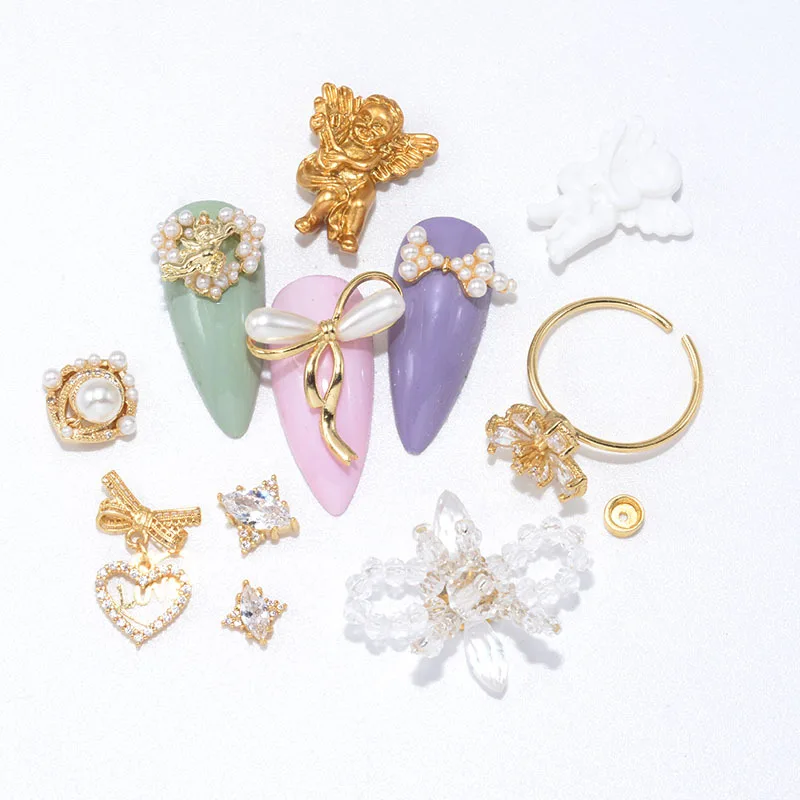 2 шт. дизайн ногтей 3D Роскошные Очаровательные Ангелы/Сердце/цветок Дизайн