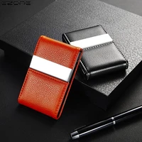 ezone leather business card holder fashion business credit card case high quality high capacity stainless steel store 20 cards