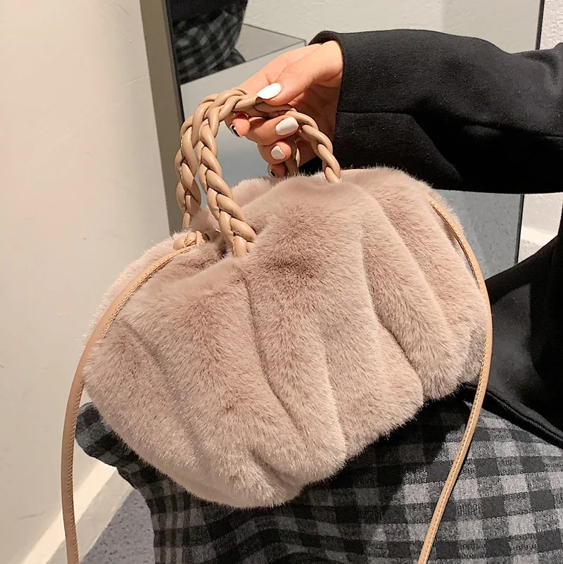 

Винтажные маленькие сумки-тоуты из искусственного меха для женщин, зимняя дизайнерская сумка через плечо, брендовые трендовые женские сумк...