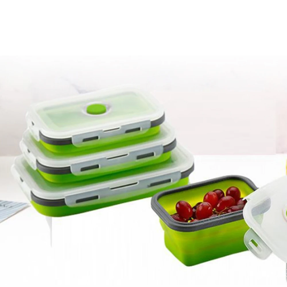 

4Pcs Silicone Lunch Box Bento Food Container Kid Packed Conservation Children's Meal Portable Bowl Colorful Folding Eco Friendly