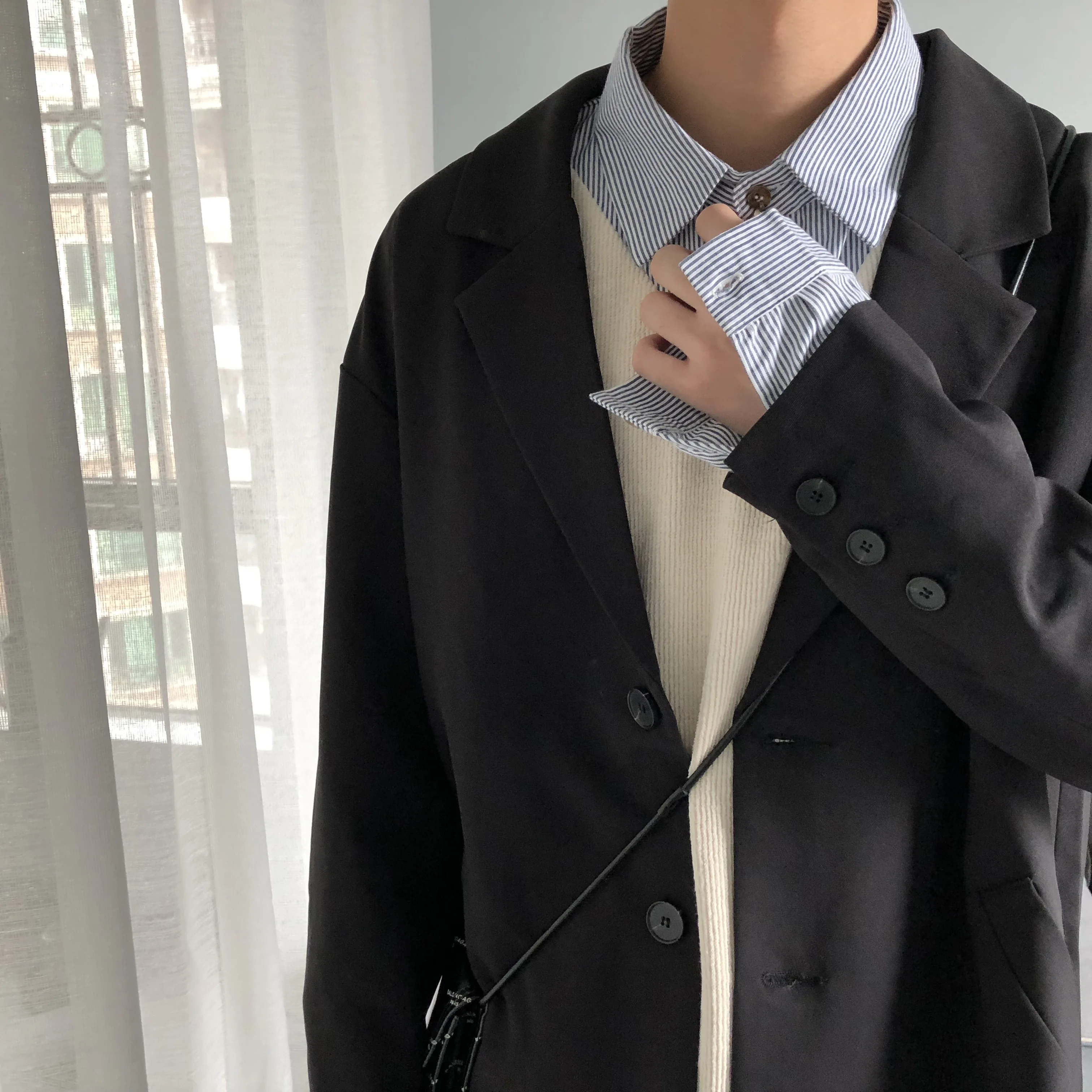 Однобортный черный блейзер модный мужской костюм мужские повседневные блейзеры