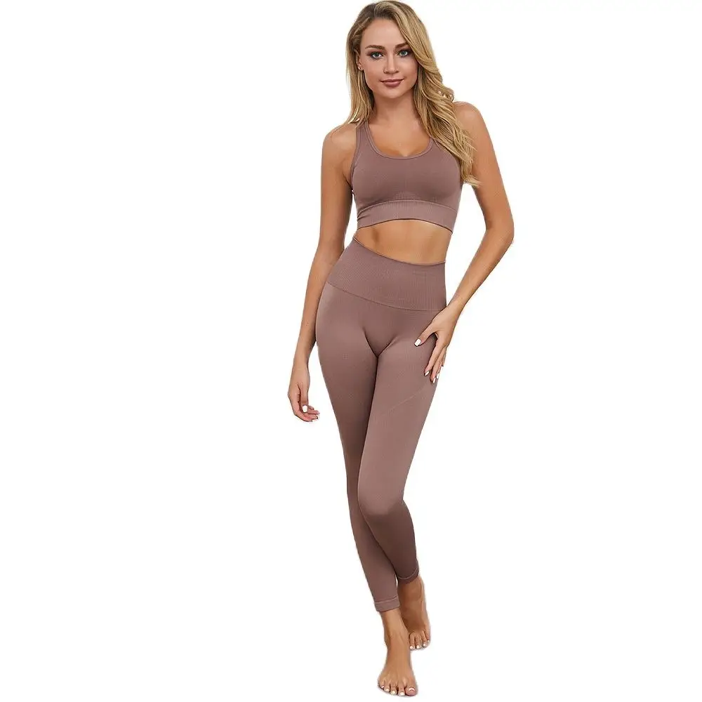 

Женская одежда для тренажерного зала, однотонный комплект для тренировок, бесшовный комплект для йоги, вязаный спортивный топ для фитнеса, ...