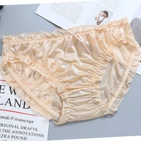 fashion womens panties mid waist ruffle milk silk sexy comfortable briefs underwear elastic silky women underpants lingerie