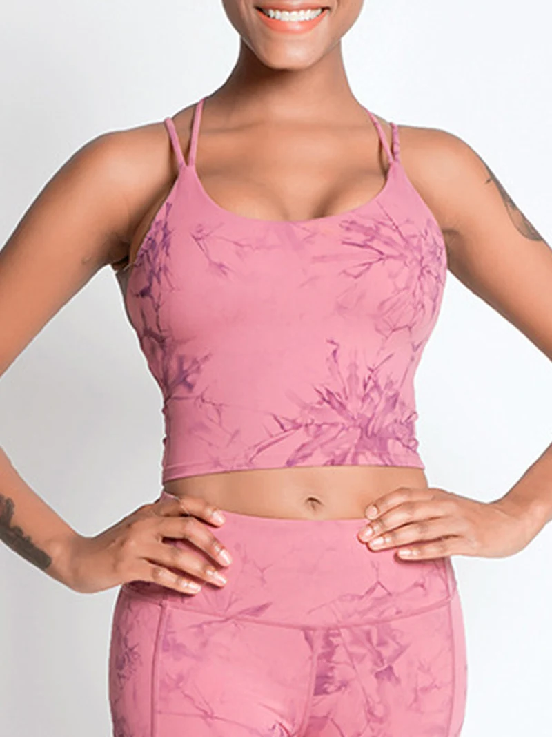 

Women's nylon spandex yoga bra antibacterial nude beauty back fitness sports underwear printing tie-dye yoga clothes S9K0998