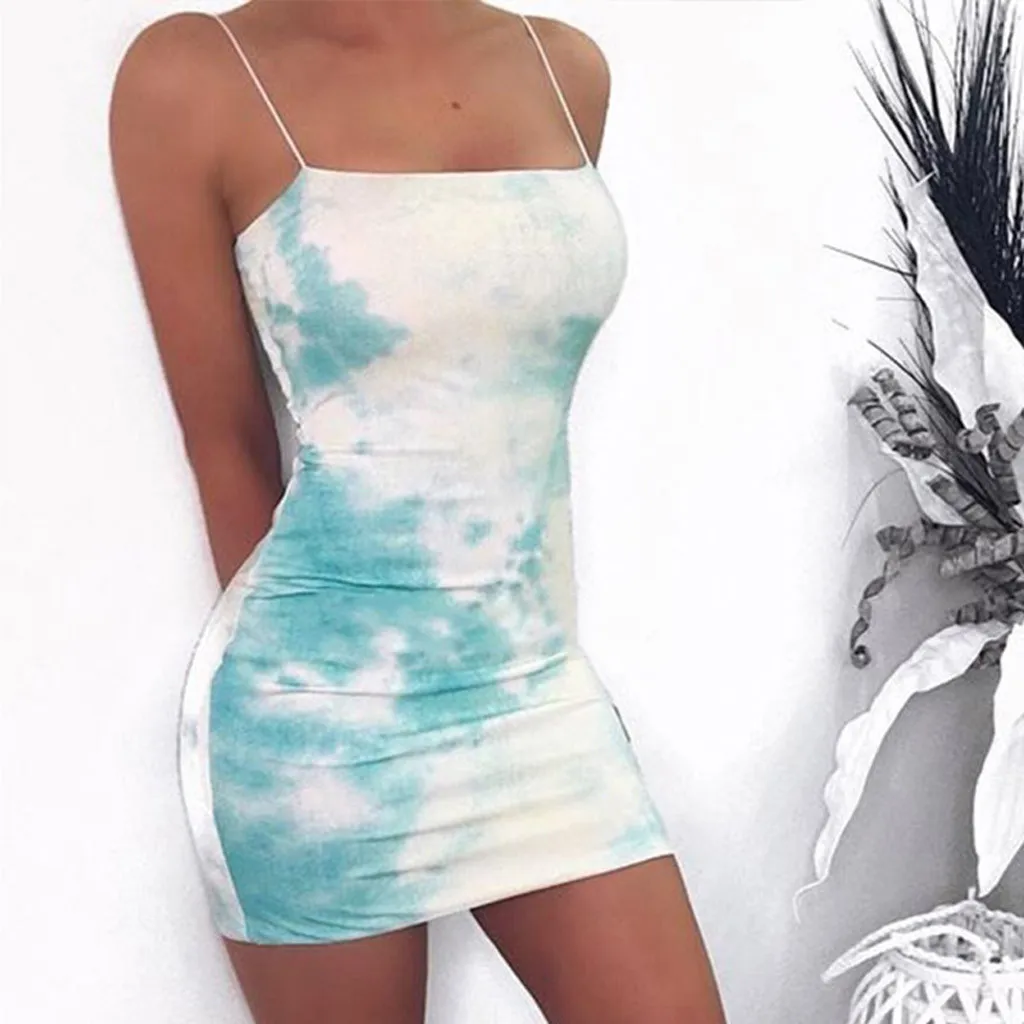 Женское сексуальное мини-платье на тонких бретельках без рукавов летнее