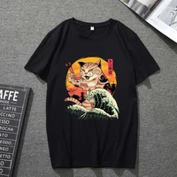 black t shirt men and women round neck all match cute cat pattern printing series street commuter personality short sleeved top
