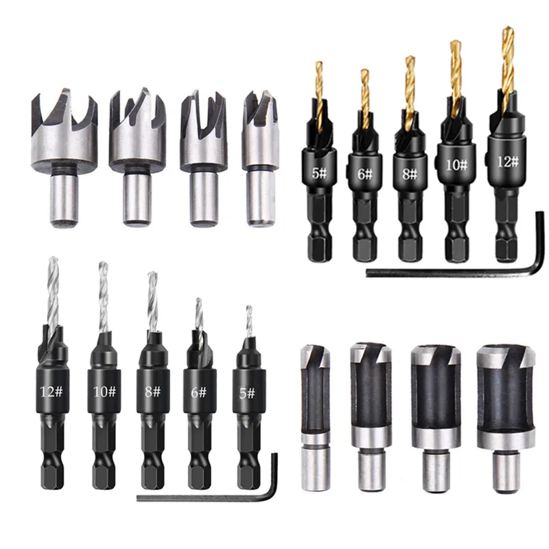

Cork Drill Claw Barrel Type Cork Drill Bit Combination Tool Titanium-plated Hexagonal Shank Wood Countersunk Drill Bit Set